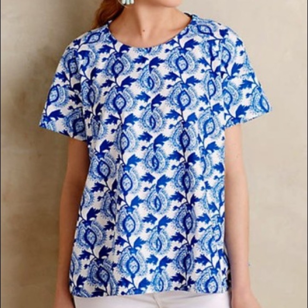 Anthropologie Porridge Comino Top Blue and White